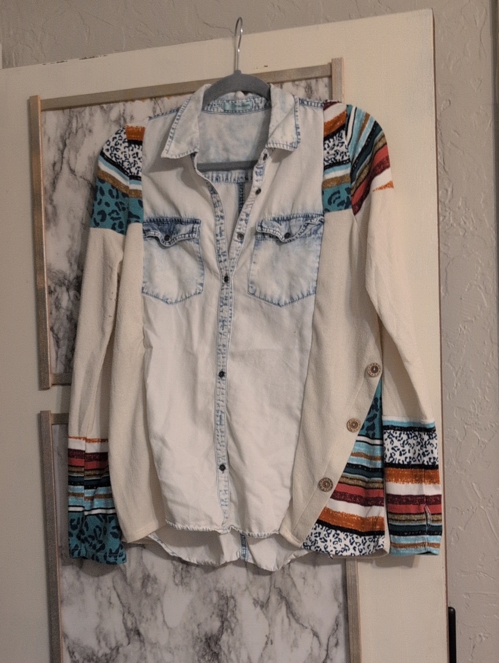 Boho-Accent Cream Button-Front Women's Top